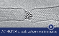 AC-HRTEM image of SWNT deformation at the position of a metal cluster inside CNT