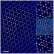 Atomic-resolution microscopy images of Cu3BHT, displaying high-angle annular dark field, bright field, and a model representation. Scale bar is 1 nm.
